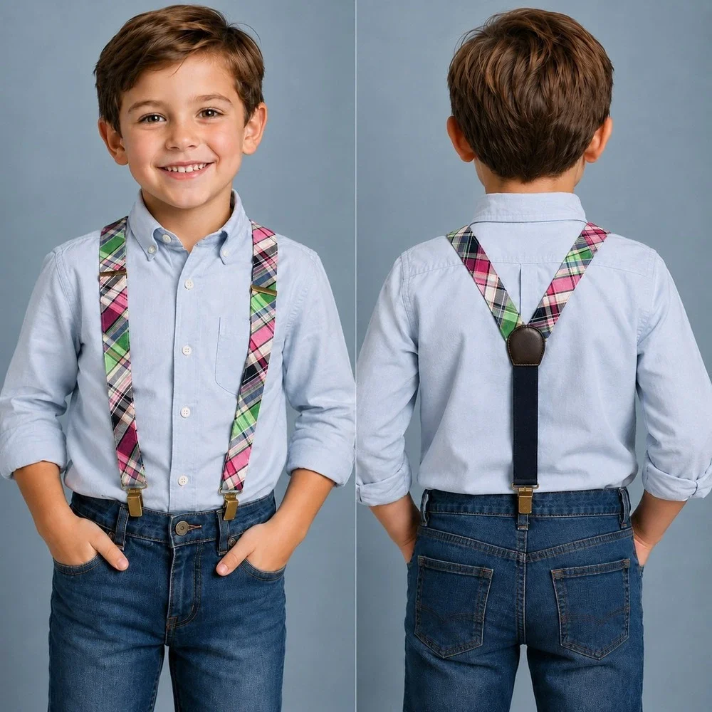 Gymboree Pastel Plaid Suspenders Size 6 Preppy Adjustable Y-Back Easter Wedding